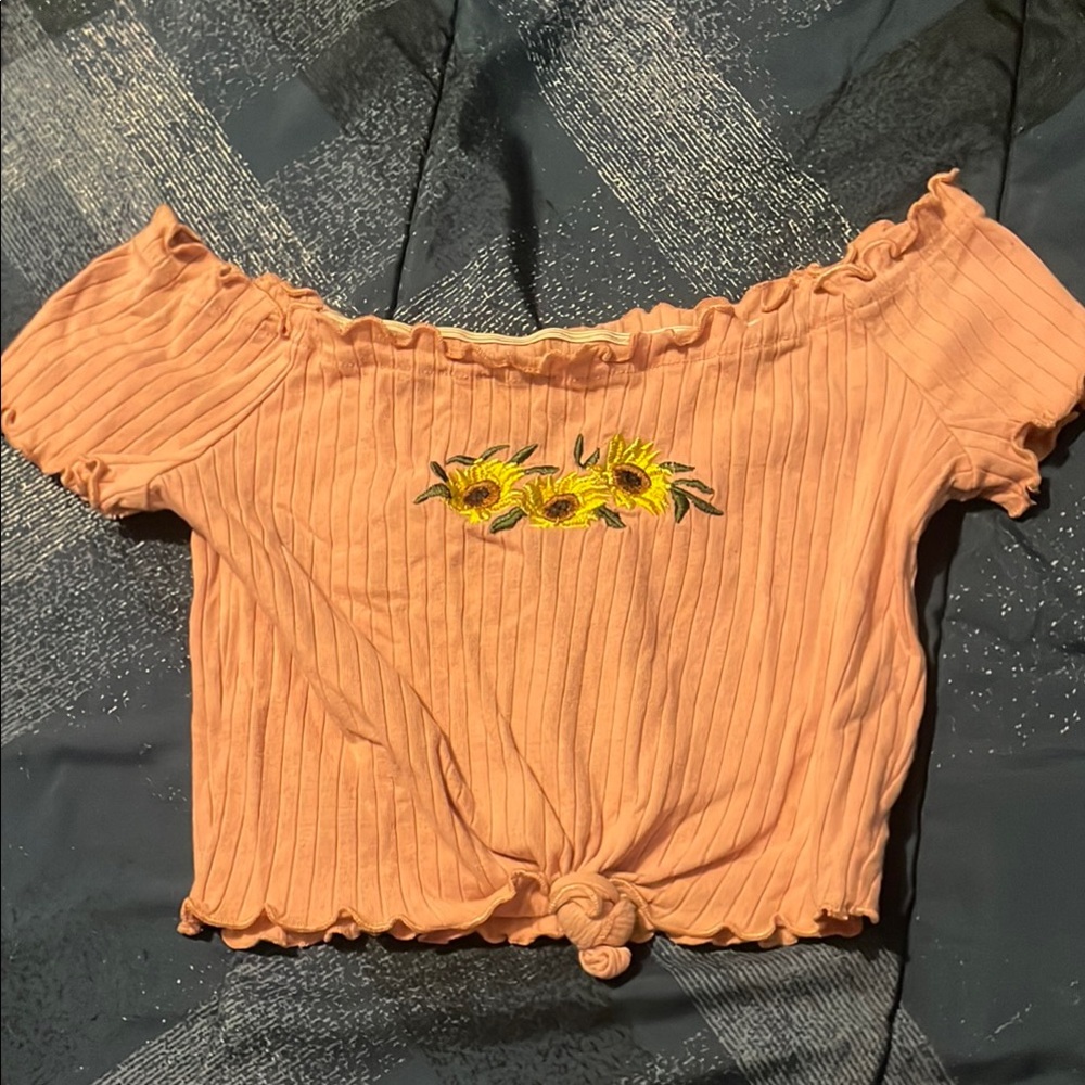 Sunflower Embroidered Off-Shoulder Top